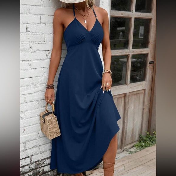 Boho tie back halter maxi dress - Picture 1 of 15